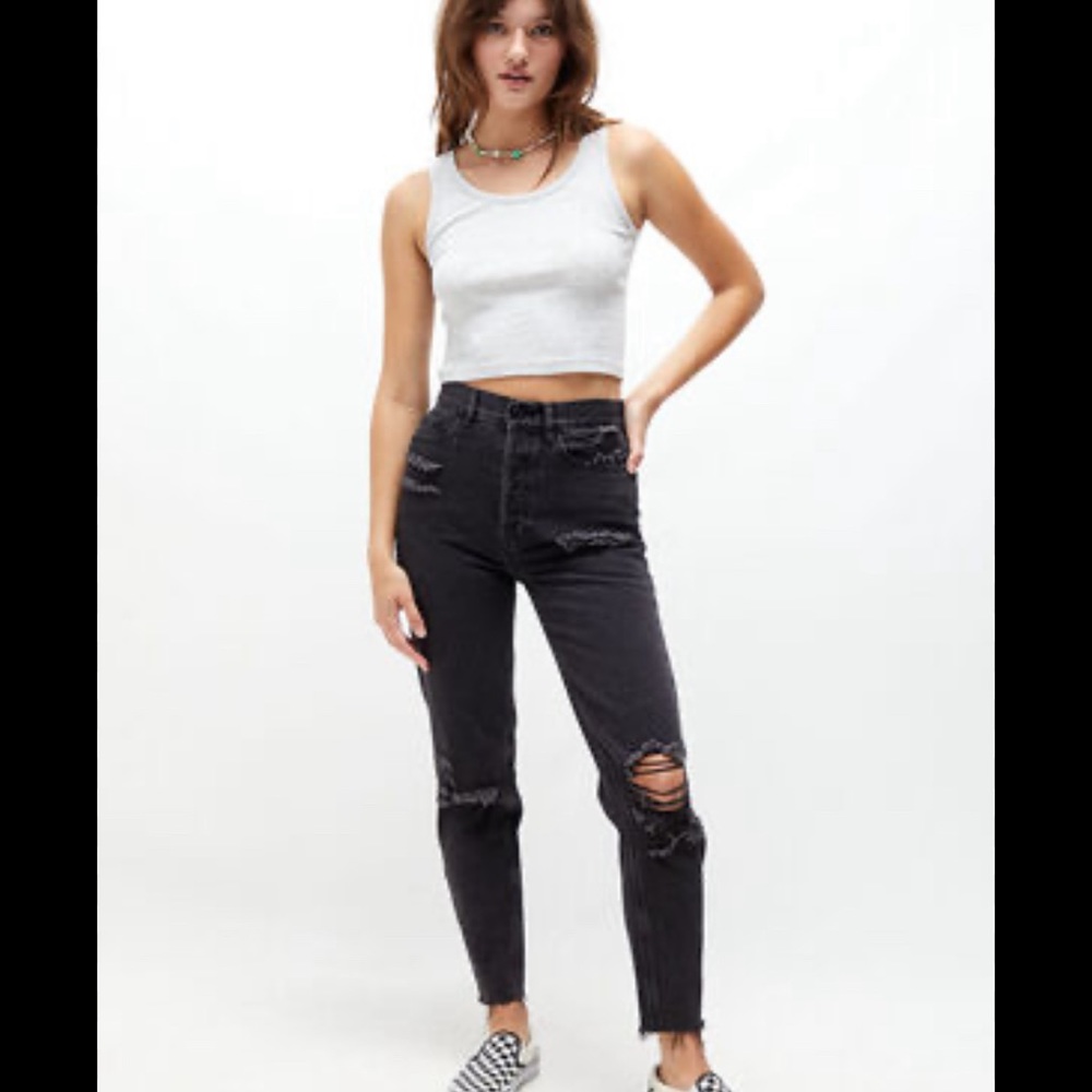 black distressed mom jeans